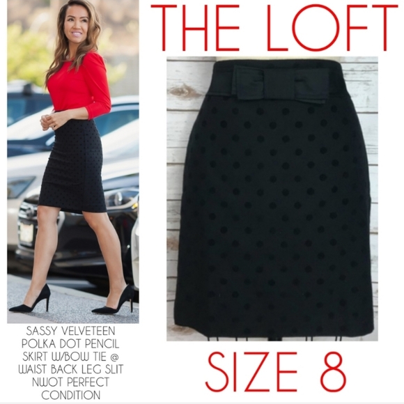 Loft Midi Pencil Skirt Size 8 Velveteen Bow Tie at Waist Back Slit NWOT - Picture 1 of 11